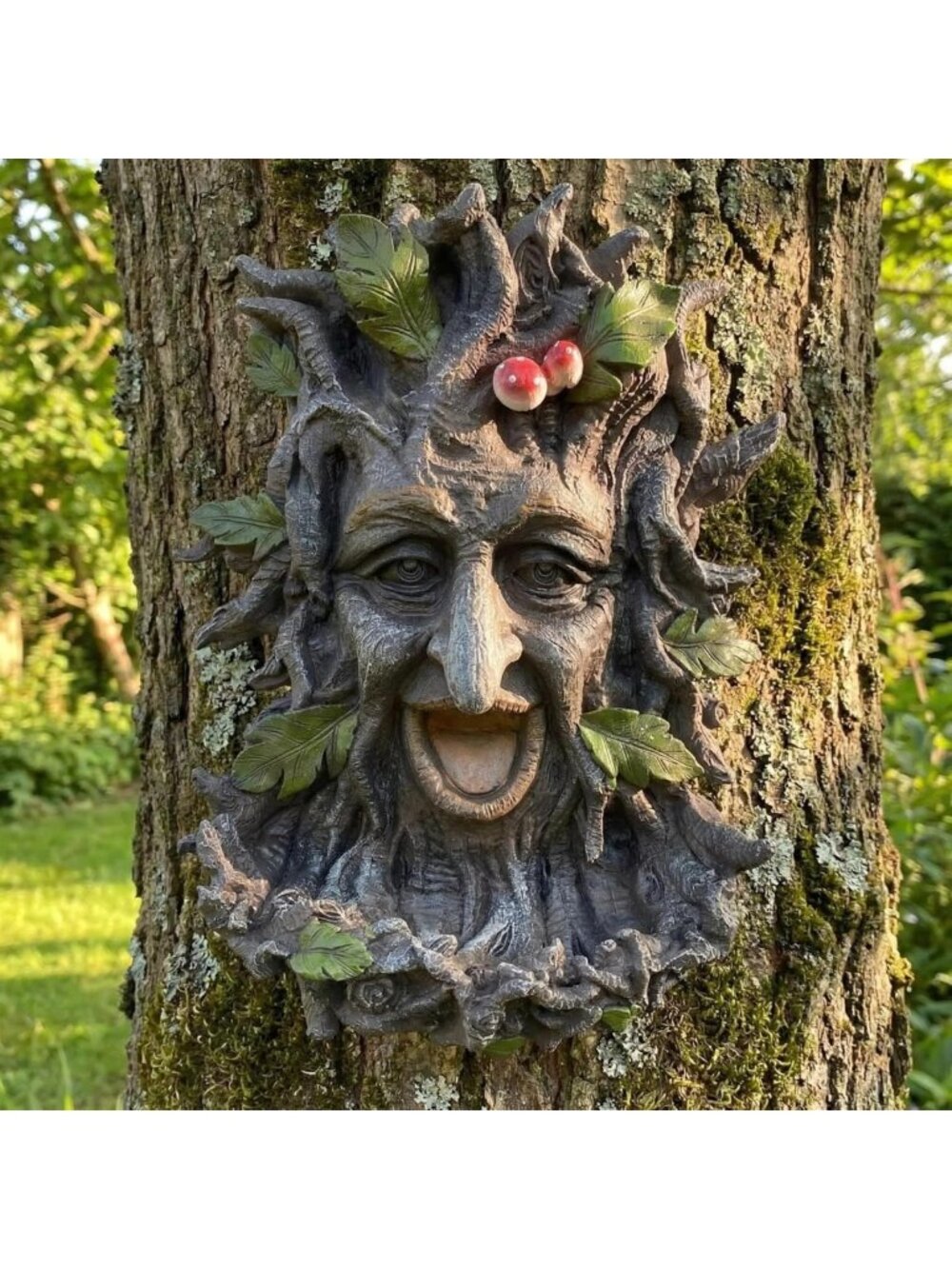 Whimsical Tree Face Sculpture - Funny Garden Decor & Unique Animal Feeder, 11.5